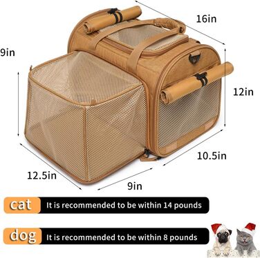 Рюкзак для тварин: переноска для собак, котів, цуценят. Дихаючий, складаний, для подорожей. Колір: коричневий, розмір: Small