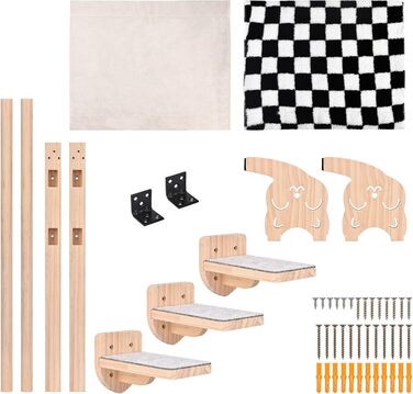 Настінна гамак для котів, дерев'яні меблі для котів, полиці та стійки, полиця для котів з плюшем, платформа-ліжко для котів для сну, ігор та лазіння