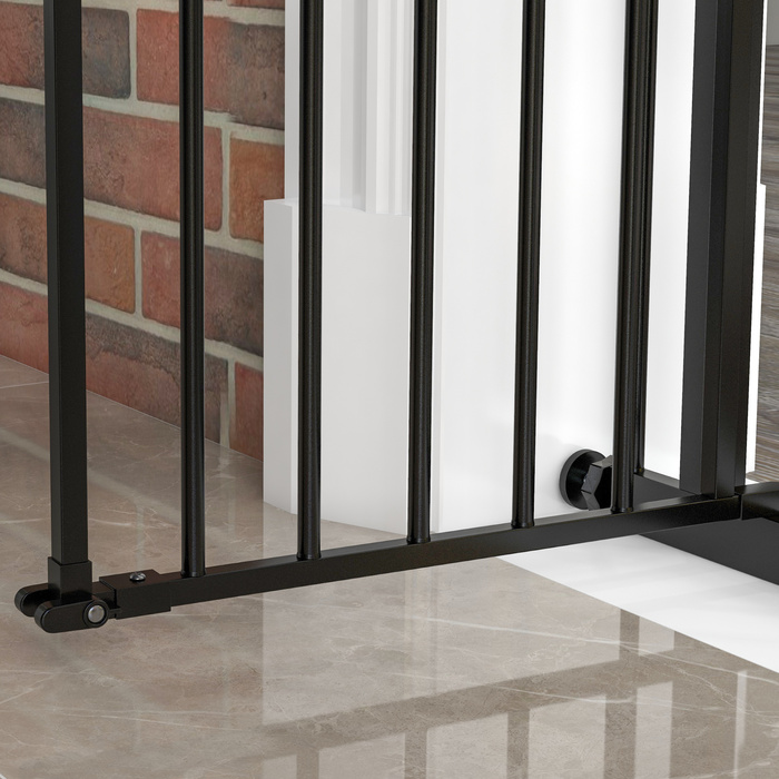PawHut Door Gate Gate, Шлагбаум, 74-80/87-94 см, Сходові ворота для домашньої тварини, Ворота для собаки в т.ч. різні надставки, Захисні ворота без свердління, Метал, Пластик, Чорний | Аосом