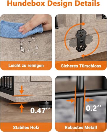 Кіяпал Будка для собак у дім з подушкою, сучасна будка для собак середніх та великих порід до 32 кг, 98x64x68 см, сіра