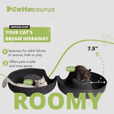 Котяча печера CATTASAURUS Peekaboo темно-сіра для великих і кількох котів до 13,6 кг, тунель-будиночок для домашніх котів, велике кругле ліжко-донат, пране