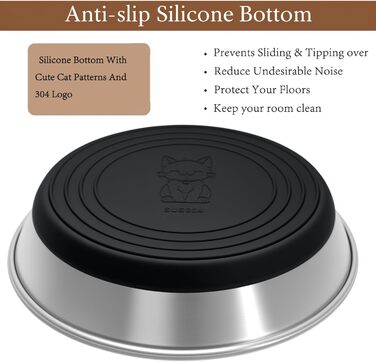 Набір з 2 нержавіючих мисок для котів та цуценят, широкі та плоскі, з антиковзною основою