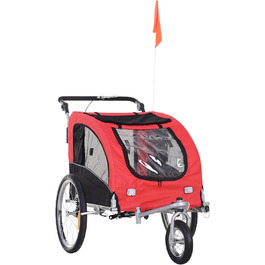 PawHut 2-в-1 Причіп для собак, велосипедний причіп для собак, візок для собак з відбивачами, прапорцем, причіп для собак PawHut, візок для собак, оксфордська тканина, червоний+чорний