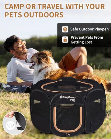 КінгКемп Переносний вольєр для собак, вольєр для цуценят, складаний вольєр для домашніх тварин, собаче намет з сумкою, для використання в приміщенні та на вулиці, знімний замок-блискавка знизу, розмір S: Чорний