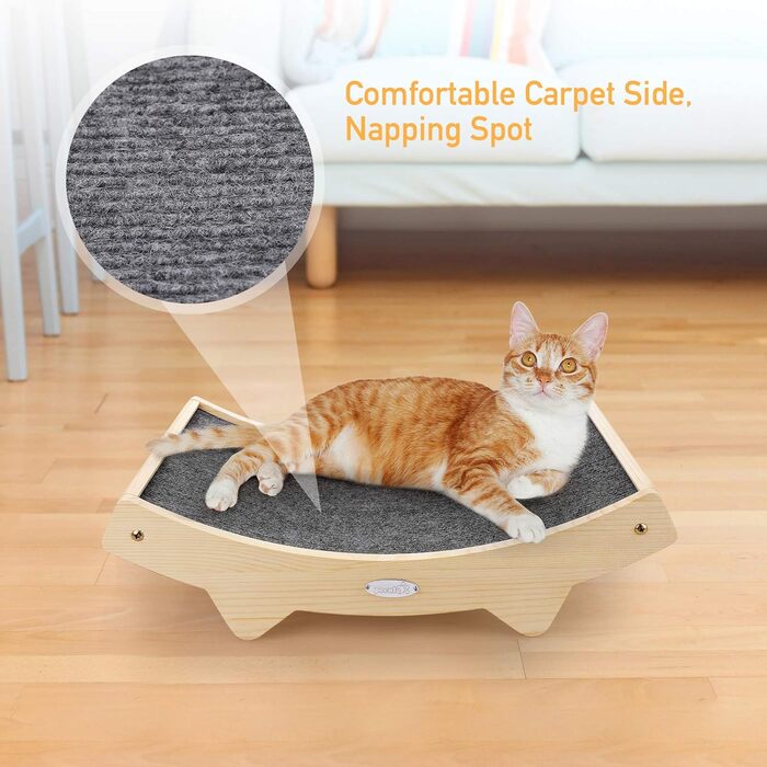 Когтеточка для котів Pecute 42x27,5x12 см, двостороння, сизаль та килимове покриття, міцна лежанка з дерев'яною основою