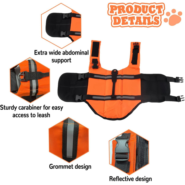 Жилет рятувальний для собак FainFun Orange, XS. Регульований, з високою плавучістю та рятувальним гачком. Підходить для малих та великих собак.