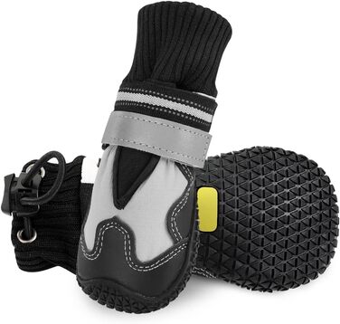 Чоботи для собак SlowTon, 2 шт. - непромокаючі, антиковзні, з відбивачами, для зимових прогулянок, для великих, середніх та маленьких собак, сірі. Розмір 7 (6.5 см).