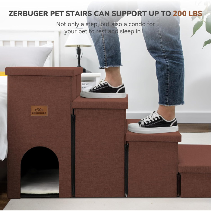 Сходинки для собак 4-х ступеневі, 58,4 см висота, для високих ліжок, вікон, складаються, коричневі, для маленьких, середніх та великих собак