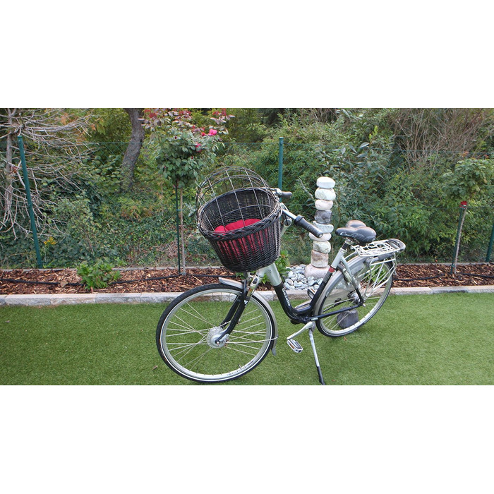 Корзина для велосипеда Marcus Hundefahrradkorb для руля з лози з металевою сіткою та подушкою, чорна. Корзина для собак, корзина на кермо, корзина для тварин, кошик для покупок, натуральна (з подушкою)