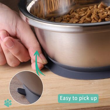 Набори мисок для собак QANIUOS з нержавіючої сталі (2 шт.), неслизькі, об'єм 2200 мл, для великих та середніх собак