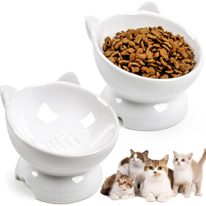 Набір мисок для котів, 2 шт. Керамічні миски для котів з піднятим краєм, набір з двох мисок