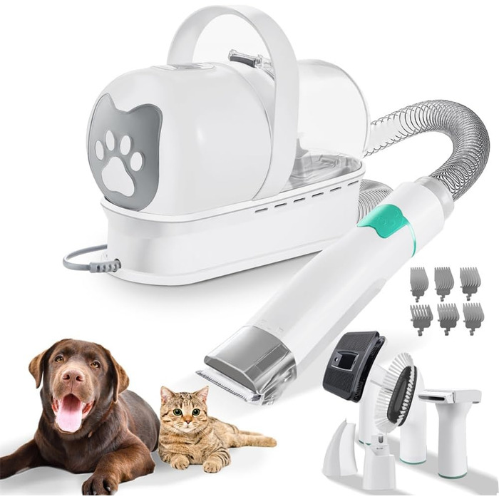 Професійний набір для грумінгу собак та котів: машинка для стрижки з пилососом, щітка, 6 інструментів, 13000 Pa, тиха робота, видалення шерсті