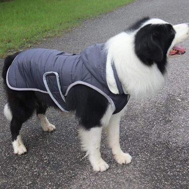 Теплий зимовий одяг для собак - куртка з капюшоном, в клітинку, темно-сіра, розмір M (45-55 см)