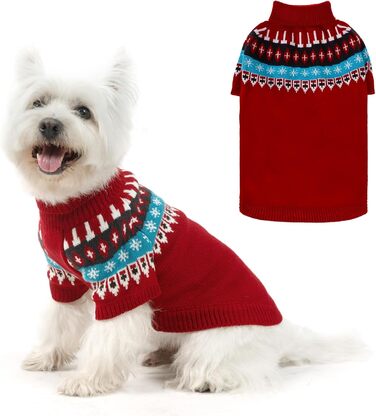 Пуловер для собак EXPAWLORER Fair Isle з візерунком Fair Isle - стильний светр, кофта для цуценят, маленьких, середніх та великих собак, з високим коміром, червоного кольору, розмір M