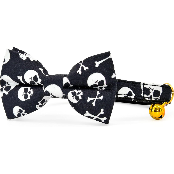 Чорний метелик для котів з черепами та перехрещеними кістками, нашийник-запобіжник, тематика Хелловін, аксесуари для котів, розмір XS (20,3-33 см)