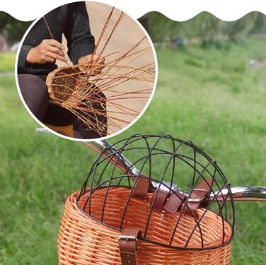 Корзина для собак на велосипед з металевим покриттям, плетені корзинки для тварин, корзина для велосипеда з лози для маленьких собак, котів та інших домашніх тварин