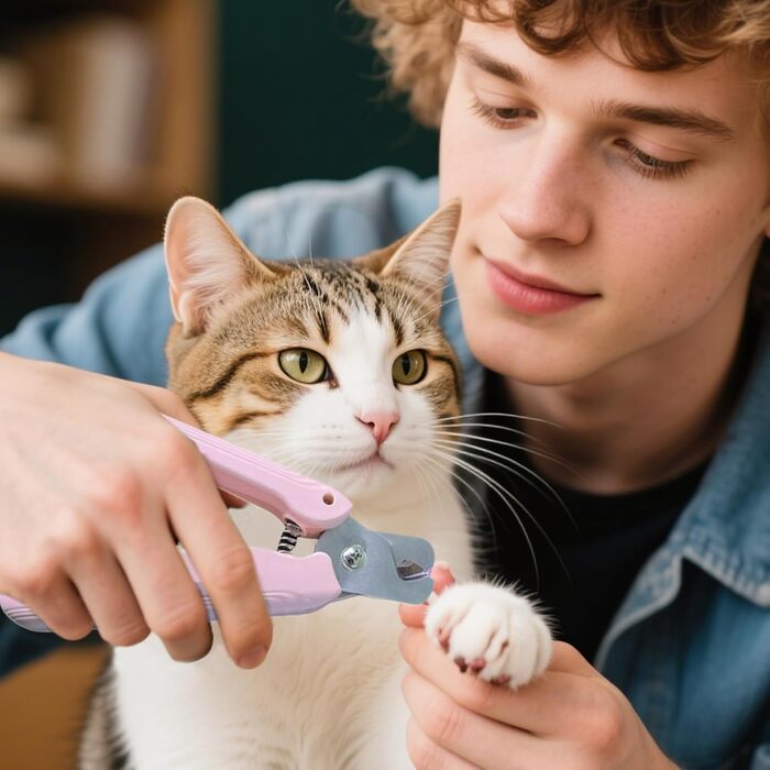 Ножиці для обрізання кігтів собак та котів з підсвіткою, рожеві – ергономічні, 2-в-1