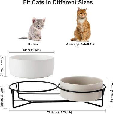 PETTOM Миска для котів піднята, миска для корму для котів, станція для корму, керамічна миска для їжі та води для котів та маленьких собак (Білий + Сірий) Білий+Сірий