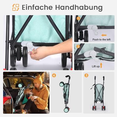 Візок для собак Regenschirm Hundebuggy для маленьких собак 10-9 кг, розкладний, легкий, 4.1 кг, з подвійним плечовим ременем, кошиком для зберігання, тримачем для напоїв, Темно-зелений (Блакитно-зелений)