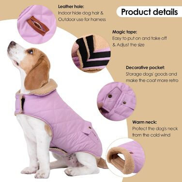 Зимова куртка для великих собак, вітронепроникна, для холодної погоди, одяг для тварин, сноуборд куртка, для Голден Ретрівера, Лабрадора, Хаскі, розмір XL (M, фіолетовий)