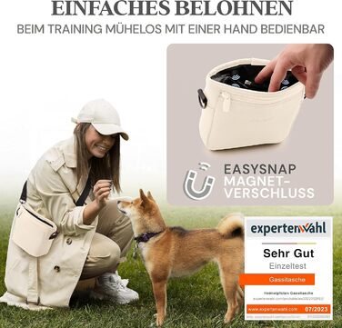 Сумка для ласощів для собак Heimatpfoten® з екошкіри - гайтачка з магнітною застібкою, чорна (S, кремовий)