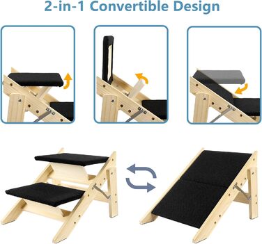Двостороння дерев'яна пандус для собак з 2 сходинками, 58 см - пандус та сходи для маленьких та середніх собак