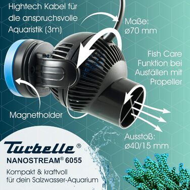 Проточний насос TUNZE Turbelle nanostream 6055 для акваріума, 3D-регулювання, пропелерний насос з магнітним кріпленням та Silence-кліпсою, для скла до 15 мм, для морських акваріумів