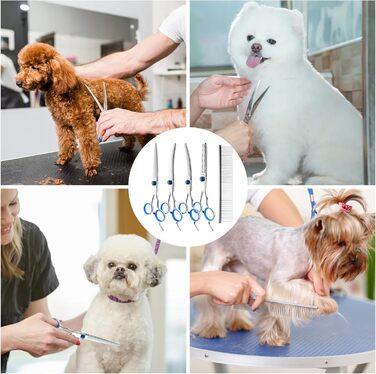 Набір професійних ножиць для собак 5 в 1, ножиці для грумінгу, з металевим гребінцем та шкіряним чохлом