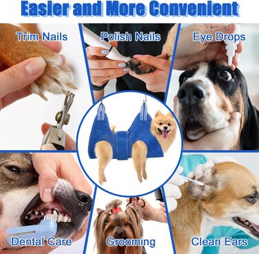 Набір для догляду за собаками MACUNIN: гамак, спорядження для грумінгу з регульованим кріпленням, широкий ремінь, блакитний, 2-ге покоління