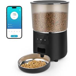 Автоматичний кормушка для котів з Wi-Fi, 4L, з нержавіючою чашею, програмування до 10 прийомів їжі на день, керування через додаток