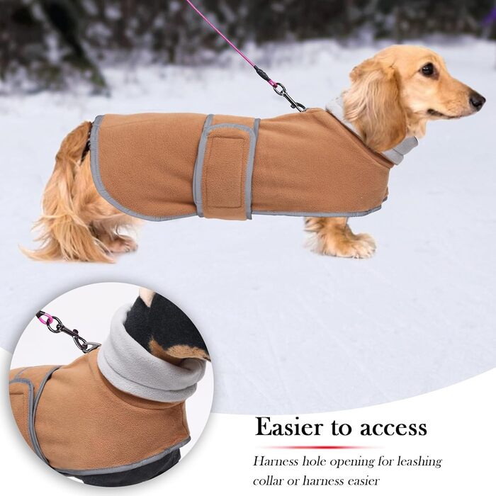 Теплий зимовий одяг для такси (дворняг та мініатюрних) - куртка з регулюванням, з отвором для шлейки, коричнева, розмір XS (довжина спини 31-33 см)