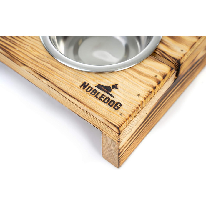 Nobledog набір мисок для собак і котів, підвищені, подвійні, з дерев'яною підставкою, з нержавіючої сталі, 2×1,4 л