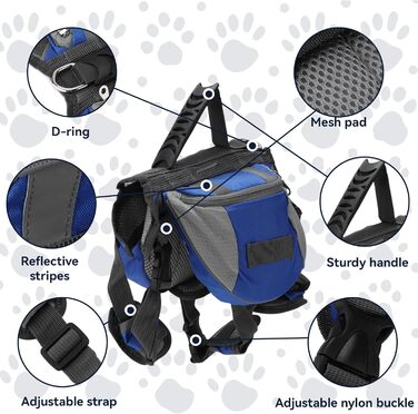 Рюкзак для собак Cyrank, набір посуду, жилет для собак, сумка для спорядження, рюкзак для собак, сумка для подорожей з відбиваючими смугами, жилет для собак Cyrank для великих собак (M)