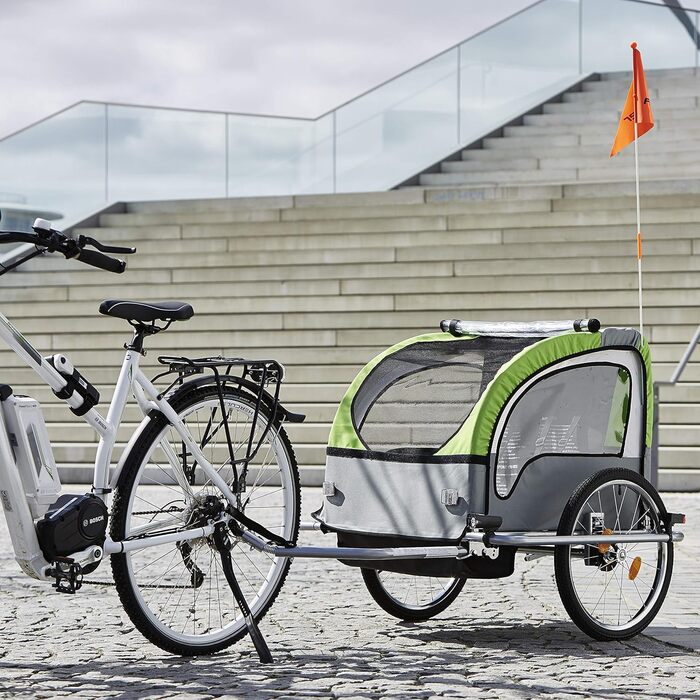 Дитячий велопричіп Fischer Komfort з підвіскою, сертифікований TüV/GS, зелений/антрацитовий, для 2 дітей