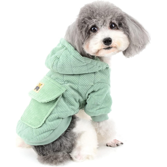 Зуена теплий зимовий одяг для маленьких собак, м'який корд, бавовна, утеплений капюшон, тепла куртка для цуценят, теплий одяг для чихуахуа, зелений XL