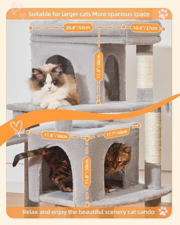 Котячий будиночок Taoqimiao MS032G: великий когтетоп для дорослих котів, XXL, міцний, з 8 стовпчиків для дряпання та великою гамаком (світло-сірий)