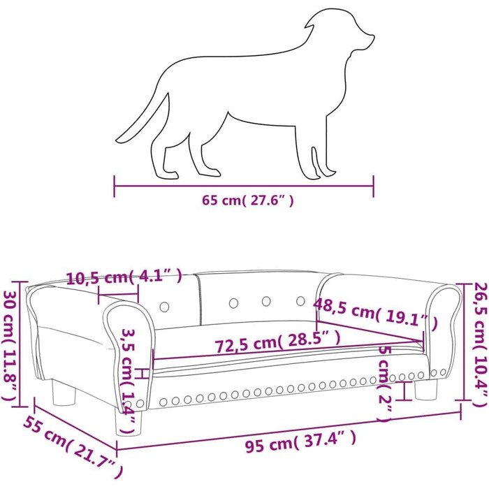 Крісло-ліжко для собак та котів, сірого кольору, 95x55x30 см, з м'якого велюру