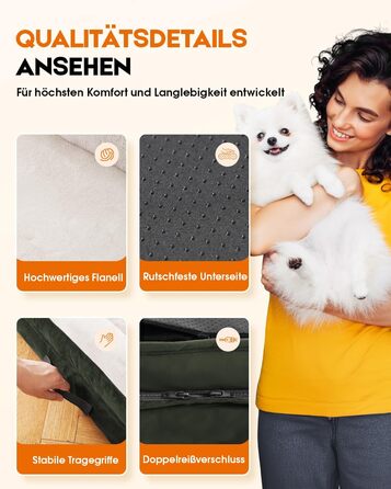 Ортопедичне ліжко для собак XL, корзина для собак, що стирається, з яєцевидною піною, вологостійкий диван для собак з неслизьким дном та чотиристоронньою подушкою (91x61x18 см, оливковий)