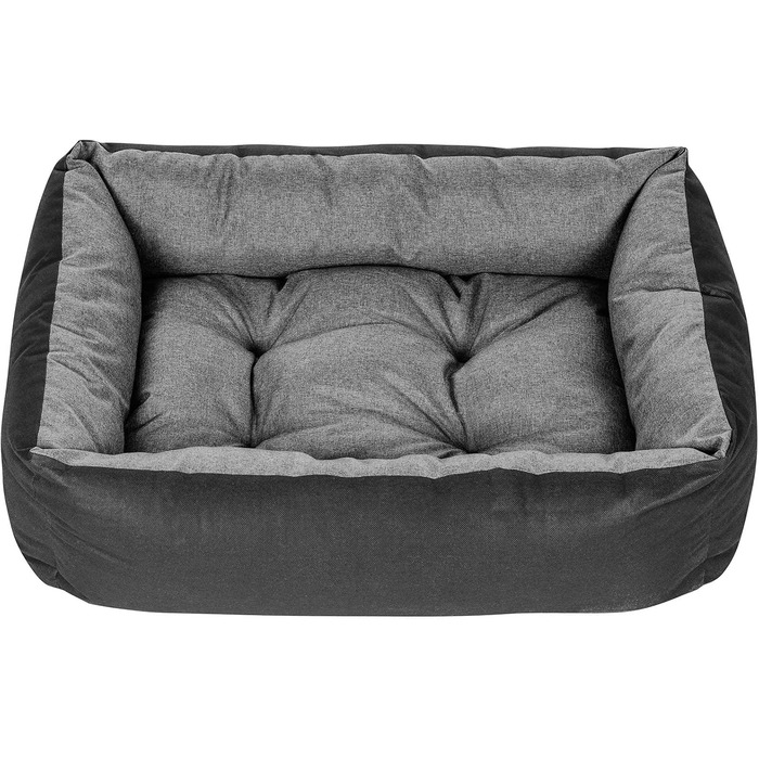 Лягушковий лежак для собак SuperKissen24: лежанка-кошик, лежанка-софа для собак маленьких, середніх та великих порід - миється - розмір M - чорний та сірий - льон, 70x55 см (1 шт.)