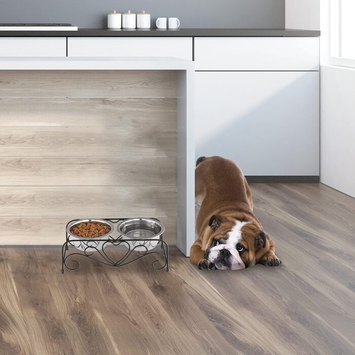 Набір мисок для собак Relaxdays з підставкою: 2 миски з нержавіючої сталі, 800 мл (чорний/сріблястий)