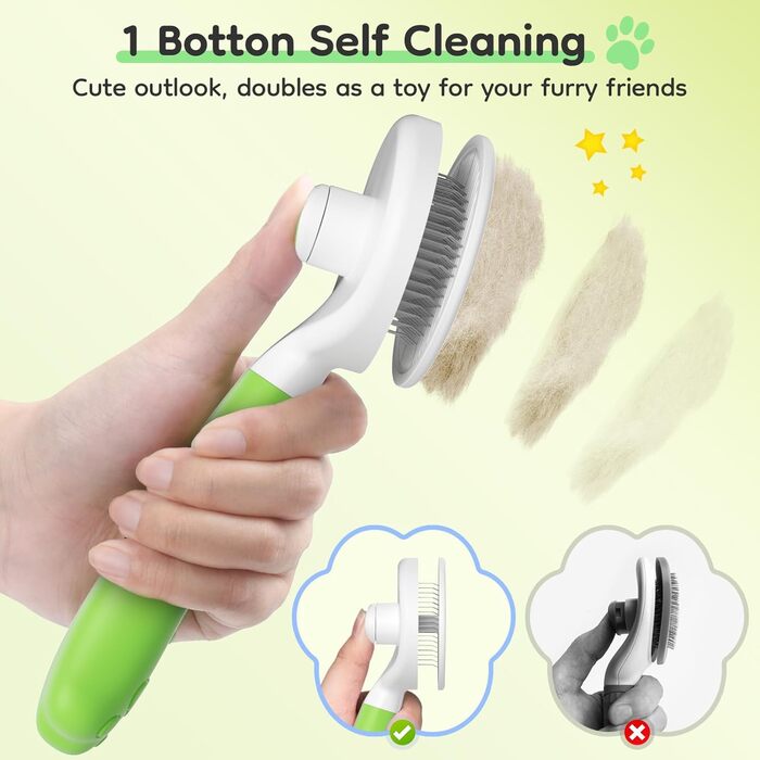 Щітка для котів та собак з самоочищенням, милий ручка-кіготь, видаляє шерсть, підходить для короткого та довгого волосся, зелена, універсальний розмір
