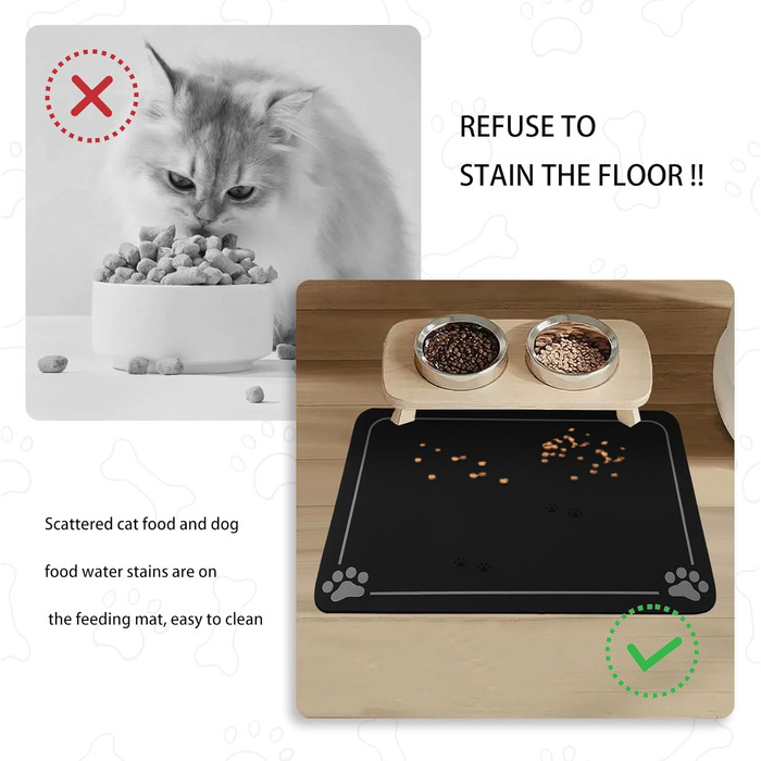 Німецька килимок під миску для собак та котів, чорний, 40x60 см, неслизький, швидковисихаючий, легко миється