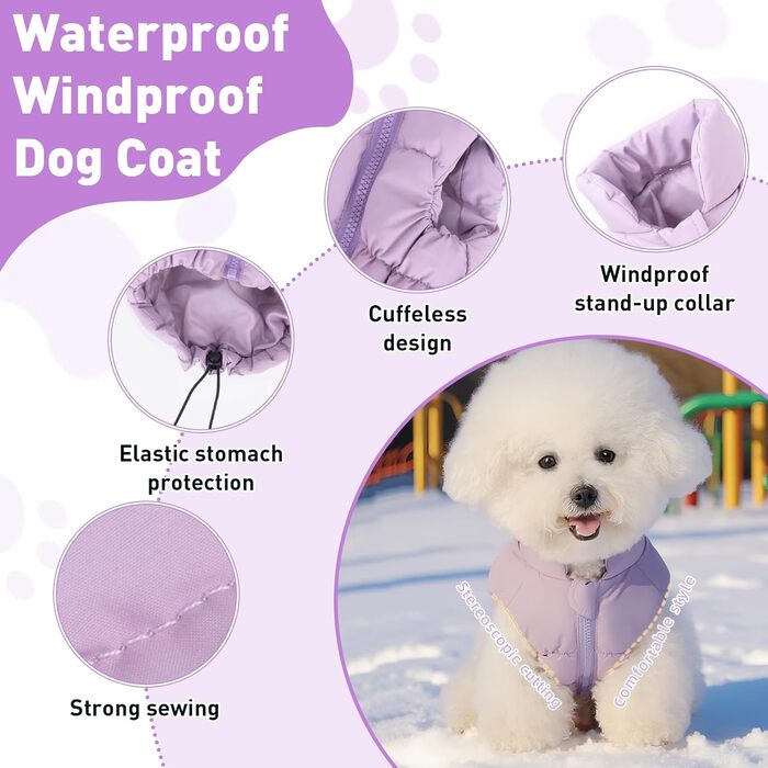 Водонепроникна та вітрозахисна жилетка для собак з D-кільцем, тепла зимова куртка для собак (Lila, S)