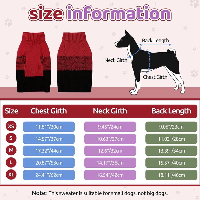 Теплий пуловер для собак ASENKU: для малих та середніх собак, осінь-зима, теплий, з коміром, червоний