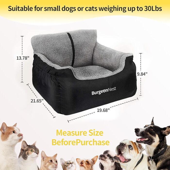 Автокрісло для собак великих порід, автоліжко для собак та котів, зручне автоліжко для тварин з поворотцем та антиковзною основою, чорний колір, великий розмір