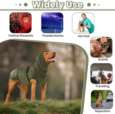 Світшот для собак IDOMIK з капюшоном, дихаючий, для грози, феєрверків, візитів до ветеринара, розлуки, регульований, звукоізоляційний, захист від шуму, розмір M (Обхват грудей: 45-54 см)