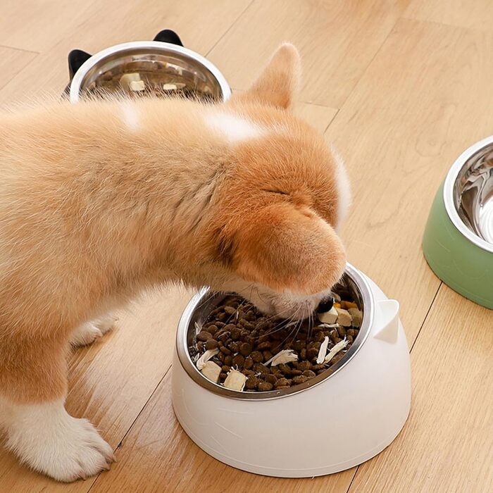 Набір мисок для котів з нержавіючої сталі, 3 шт., 15° нахил, 400 мл, для корму та води, знімні миски для котів та собак