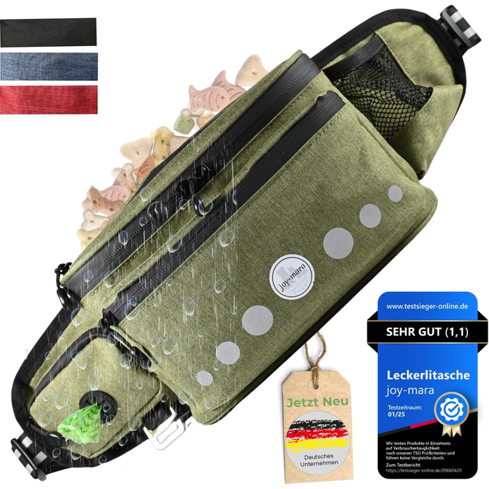 Водонепроникна сумка для ласощів для собак - поясна сумка для дресирування собак, сумка для прогулянок з тримачем для пляшки, сумка для корму з дозатором кульок для прибирання (Оливковий)