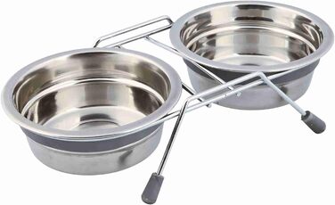 Набір мисок TRIXIE з захистом від перекидання, нержавіюча сталь, 2 шт по 1,5 л, сірий