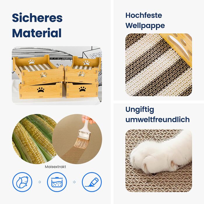 Кігтечка для котів з картону велика XXL, лежанка-кігтеточка, коробка для котів, кігтешкребок, килимок для котів з високоякісного гофрокартону та дерева, 48,5x40x15,5 см, подарунок для любителів котів, жовто-білі смуги